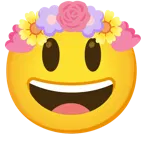 grinning face with big eyes + tulip
