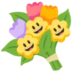 grinning face with big eyes + bouquet