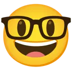 grinning face with big eyes + nerd face