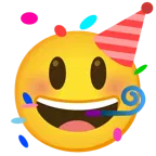 grinning face with big eyes + partying face