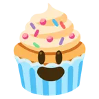 grinning face with big eyes + cupcake