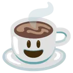 grinning face with big eyes + hot beverage