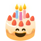 grinning face with smiling eyes + birthday cake