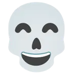 grinning face with smiling eyes + skull