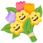 grinning face with smiling eyes + bouquet