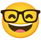 grinning face with smiling eyes + nerd face
