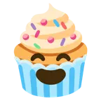 grinning face with smiling eyes + cupcake