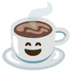 grinning face with smiling eyes + hot beverage