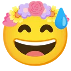 grinsendes Gesicht mit Schweißtropfen + Tulpe