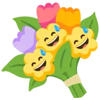 grinsendes Gesicht mit Schweißtropfen + Blumenstrauß