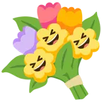 sorriso a bocca aperta con occhi chiusi + mazzo di fiori