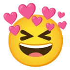 sorriso a bocca aperta con occhi chiusi + cuore con freccia
