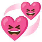 sorriso a bocca aperta con occhi chiusi + cuori che girano