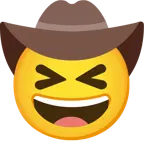 sorriso a bocca aperta con occhi chiusi + faccina con cappello da cowboy