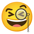 grinning squinting face + face with monocle
