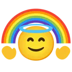 faccina con sorriso e aureola + arcobaleno