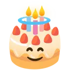 faccina con sorriso e aureola + torta di compleanno