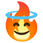 faccina con sorriso e aureola + fuoco