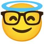 faccina con sorriso e aureola + faccina nerd