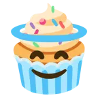 faccina con sorriso e aureola + cupcake
