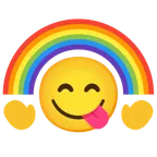 face savoring food + rainbow