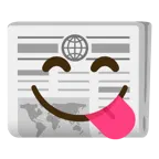 face savoring food + newspaper