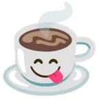 face savoring food + hot beverage