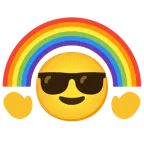 faccina con sorriso e occhiali da sole + arcobaleno