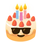 faccina con sorriso e occhiali da sole + torta di compleanno