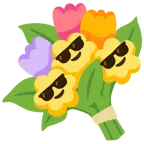 faccina con sorriso e occhiali da sole + mazzo di fiori