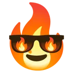 faccina con sorriso e occhiali da sole + fuoco
