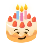 smirking face + birthday cake