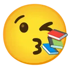 face blowing a kiss + books