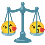 face blowing a kiss + balance scale