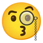 kissing face with smiling eyes + face with monocle