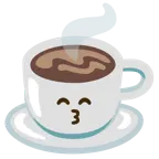 kissing face with smiling eyes + hot beverage