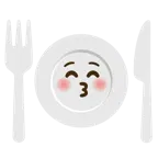 kissing face with closed eyes + fork and knife with plate