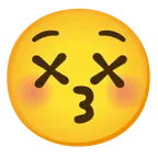 kissing face with closed eyes + face with crossed-out eyes