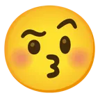 kissing face with closed eyes + face with raised eyebrow