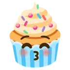 kissing face with closed eyes + cupcake