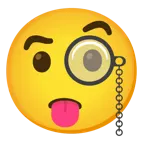 face with tongue + face with monocle