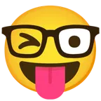 faccina che fa l’occhiolino e mostra la lingua + faccina nerd