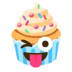 faccina che fa l’occhiolino e mostra la lingua + cupcake