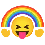 faccina che strizza gli occhi e mostra la lingua + arcobaleno