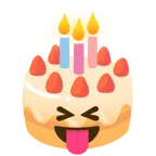 faccina che strizza gli occhi e mostra la lingua + torta di compleanno