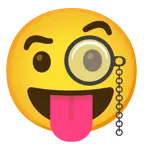 squinting face with tongue + face with monocle