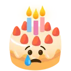 faccina che piange + torta di compleanno