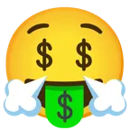 faccina che sbuffa + faccina avida di denaro