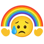 faccina delusa ma sollevata + arcobaleno