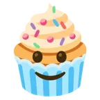 slightly smiling face + cupcake